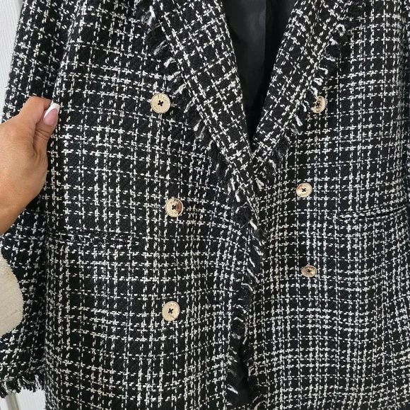 DKNY tweee Black And White Classic Double Breasted Blazer Size 10 - Picture 5 of 10